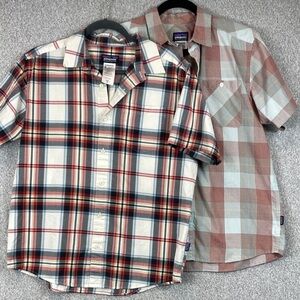 Patagonia organic cotton short sleeve button up shirts mens M Lot of 2 plaid